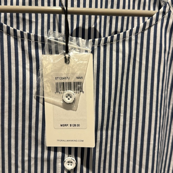 7 for All Mankind NWT Stripes Ruffle long sleeves blouse in Cotton/Nylon/Spandex - Picture 2 of 12